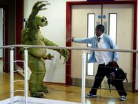 [Clyde Langer confronts a Slitheen.]